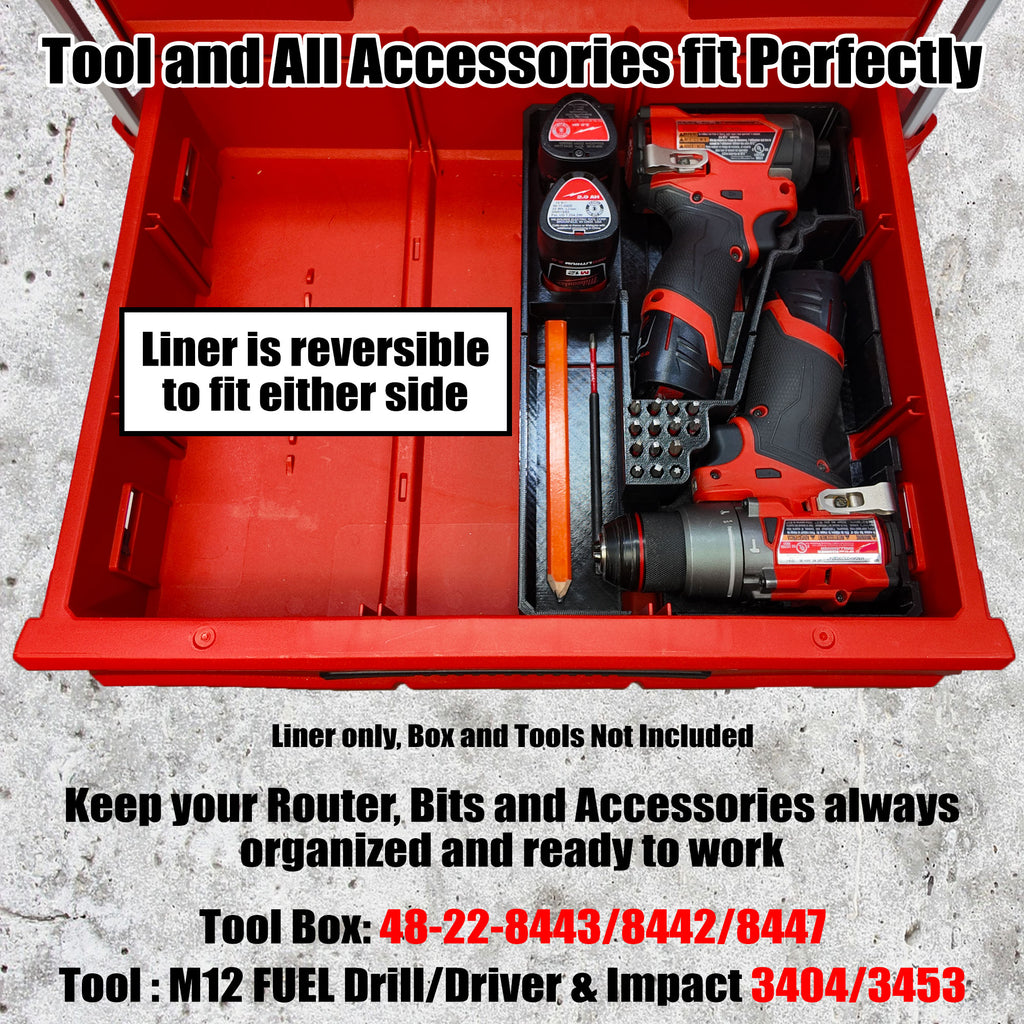 Liner for M12 Fuel Drill Driver Impact and Milwaukee Packout Compact Tool Box organizer
