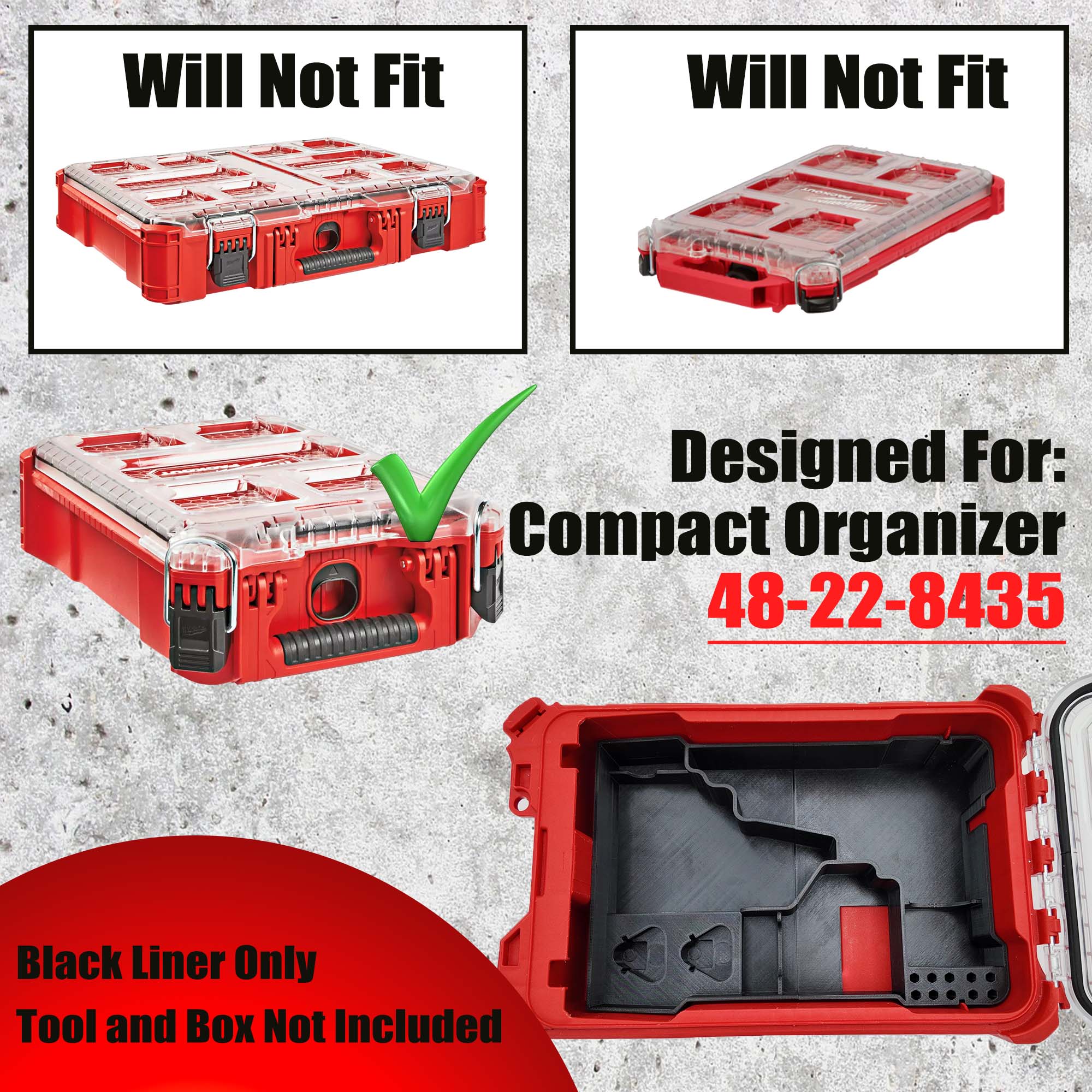 M12 Drill Driver Organizer for Milwaukee Packout 2 and 3 Drawer Tool Boxes