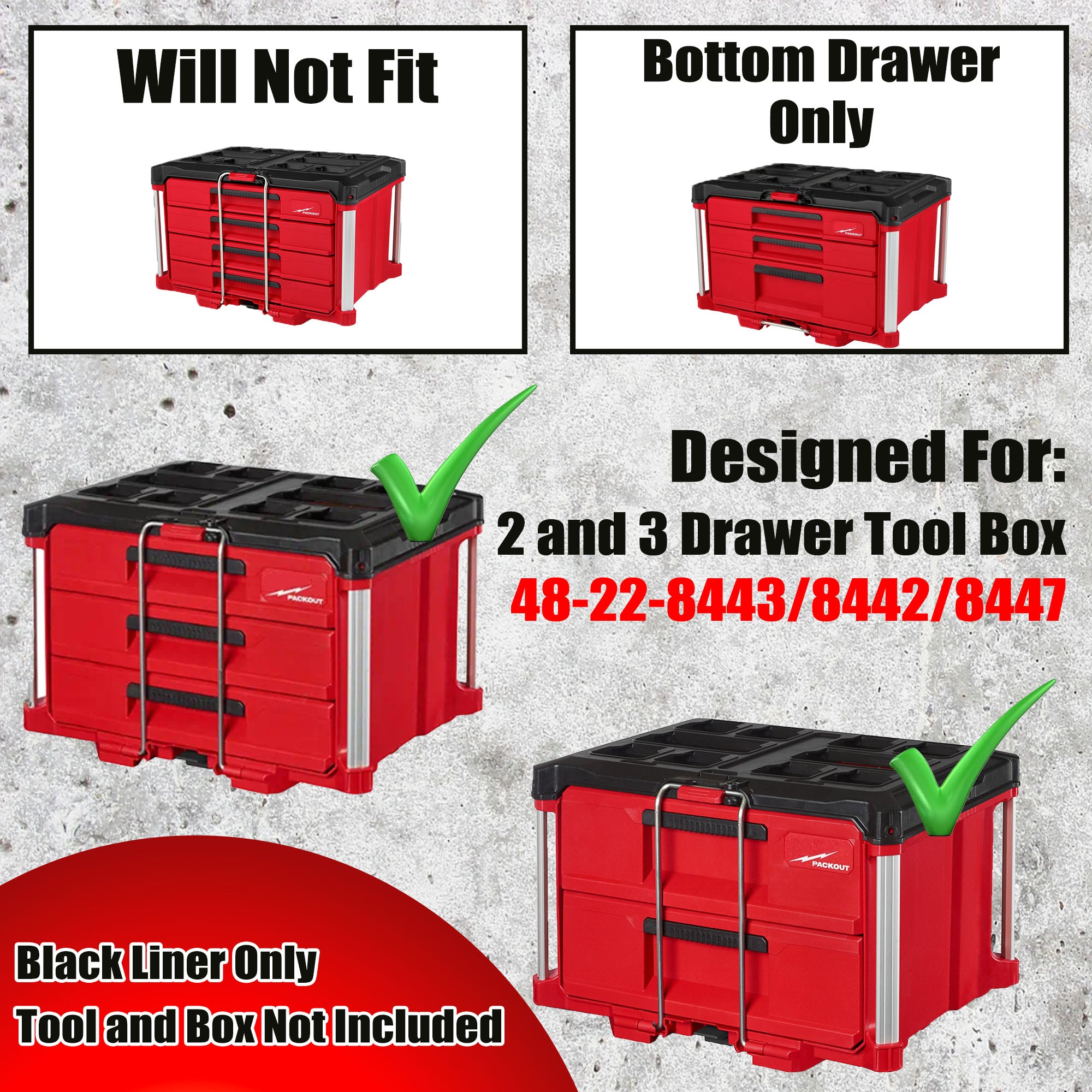 Liner for M12 Fuel Drill Driver Impact and Milwaukee Packout Compact Tool Box organizer