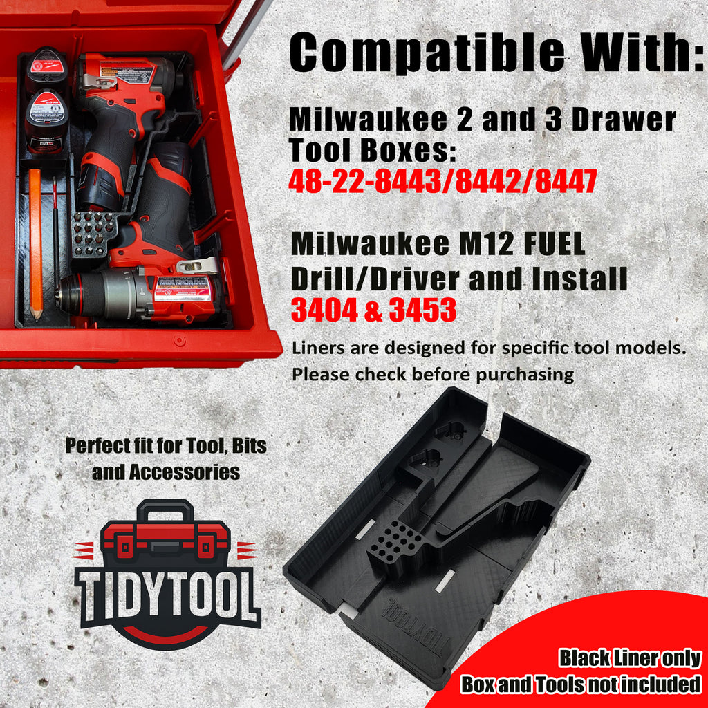 Liner for M12 Fuel Drill Driver Impact and Milwaukee Packout Compact Tool Box organizer
