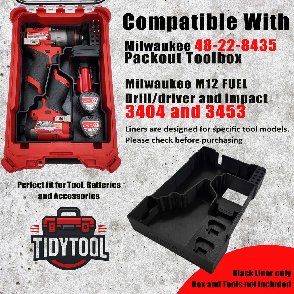 M12 Drill Driver Organizer for Milwaukee Packout 2 and 3 Drawer Tool Boxes