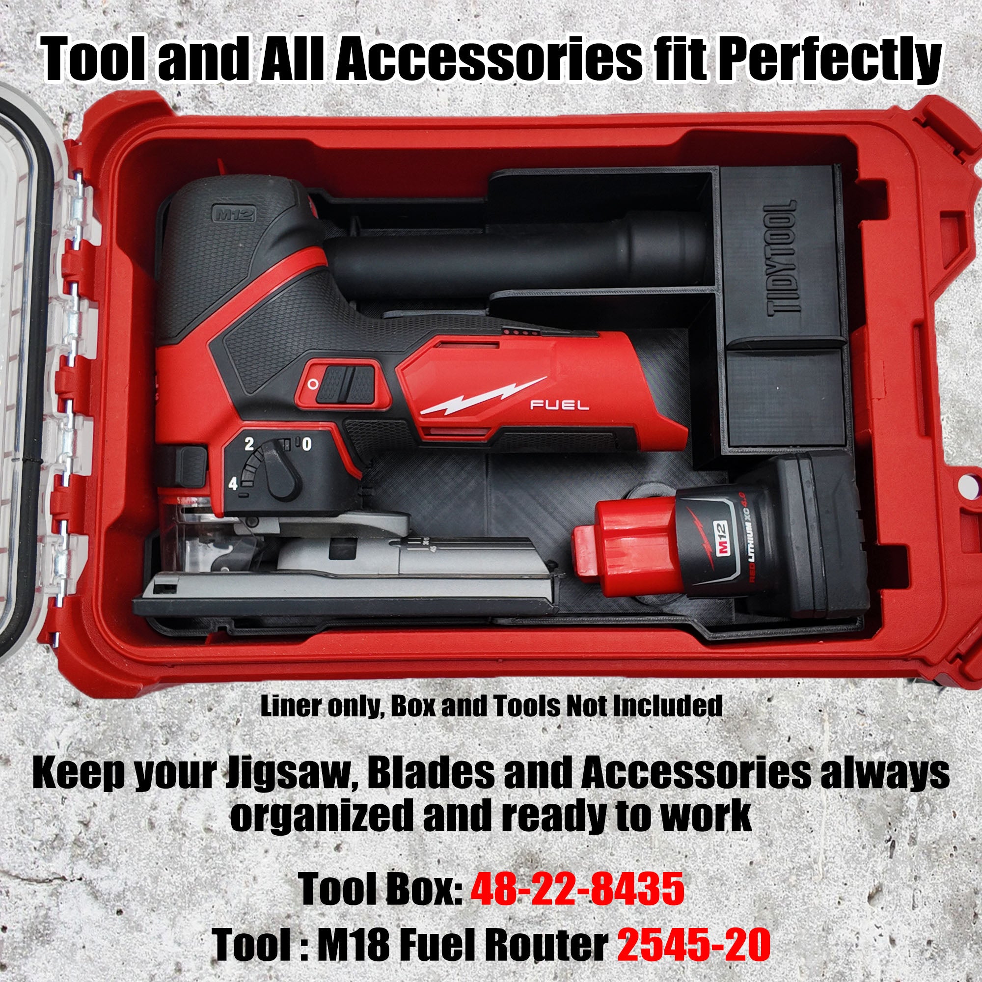 M12 Fuel Jigsaw Organizer for Milwaukee Compact Packout (Version 2)