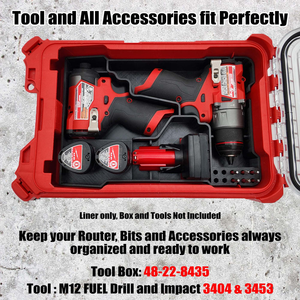 M12 Drill Driver Organizer for Milwaukee Packout 2 and 3 Drawer Tool Boxes